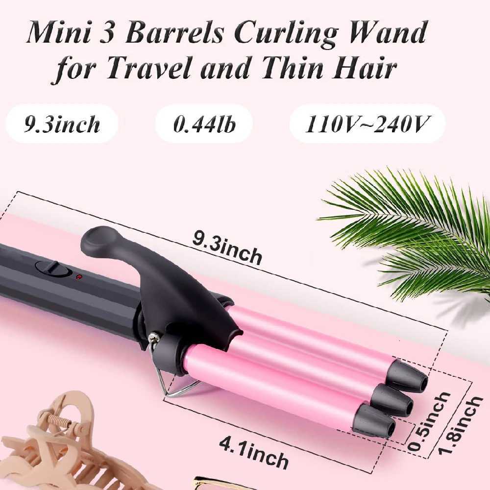 RUCHA Mini Three Barrel Hair Curler Iron Curling Wand 13mm for Home and Travel Ceramic Tourmaline Hair Waves CurlsT251114