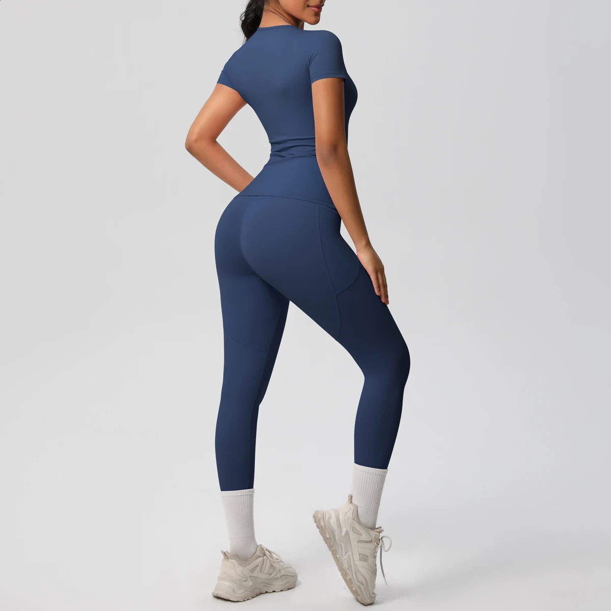 Women 2pcs Patchwork Sport Yoga Suit Womens Tracksuit Jacket Running Shirts Tummy Control Butt Lifting Gey Pants 250414