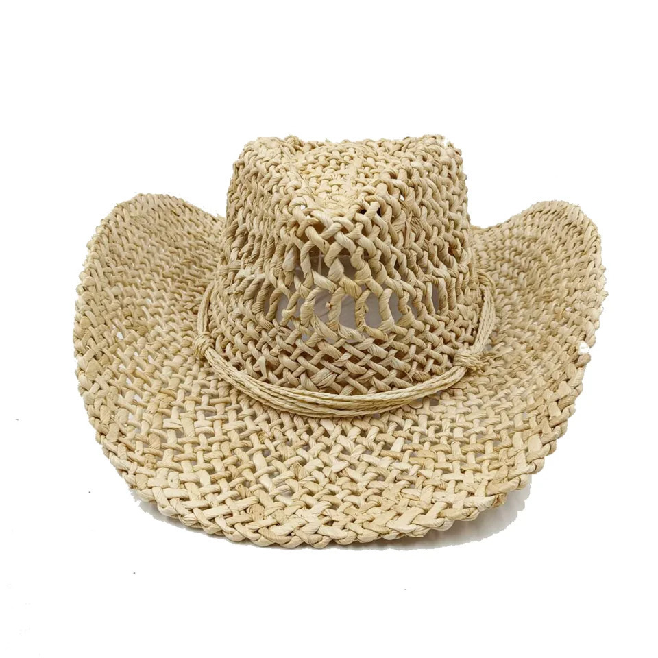 Corn husk material straw hat western cowboy hat spring and summer men and women Panama sun hat elegant cowboy straw hat 250407