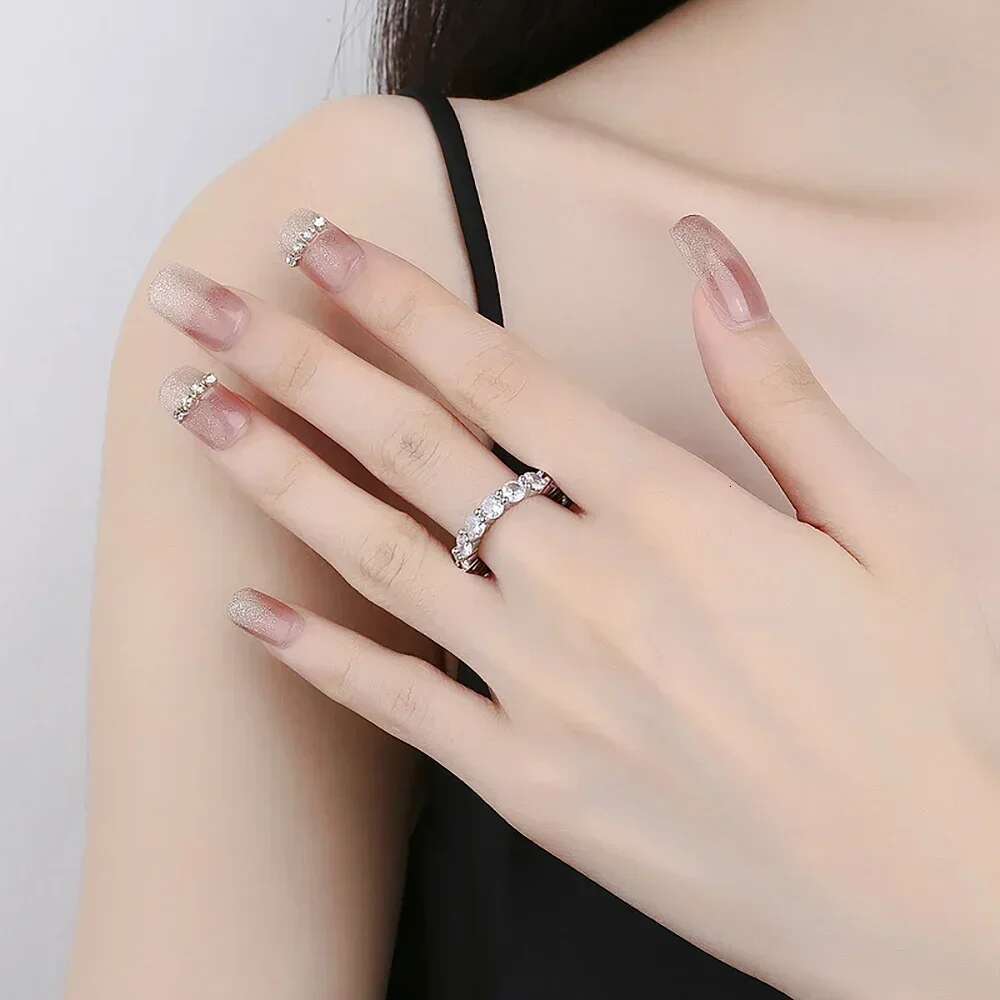 2.2 CT Moissanite Eternity Rings for Women Men 925 Sterling Silver Plated 18k Yellow Gold Diamond Engagement Ring Wedding Band