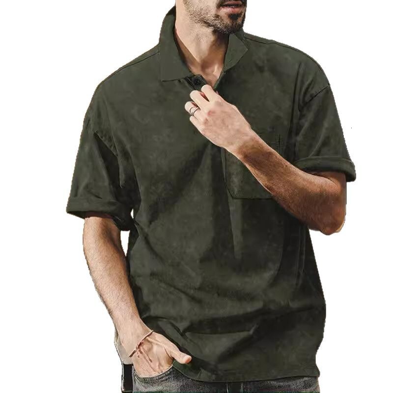 Summer new lapel button up oversize casual short sleeved men's high street T-shirt