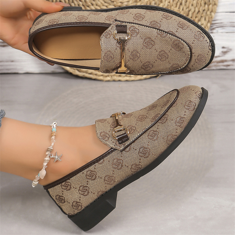 free shipping designer shoes for women ladies 2025 New Large Thick Heel Printed Pearl Metal Buckle Fashion Casual Outerwear Size 36-43 for daily wear