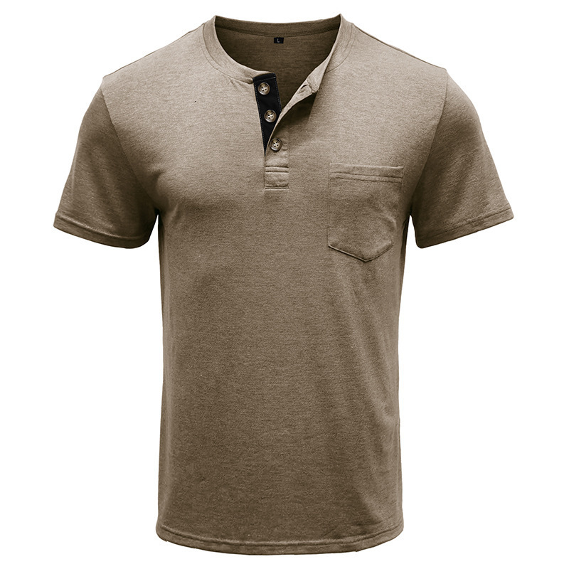 Summer mens short sleeved T-shirt Mens bottom shirt Round neck T-shirt Mens Henry shirt