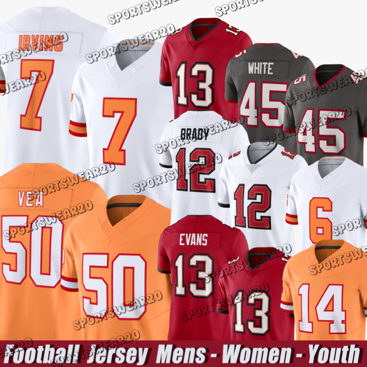 6 Baker Mayfield TampaBay BuccaneersS #13 Mike Evans #14 Chris Godwin #9 Emeka Egbuka #12 Tom Brady #31 Antoine Winfield Jr. #50 Vita Vea Mike Alstott Football Jerseys