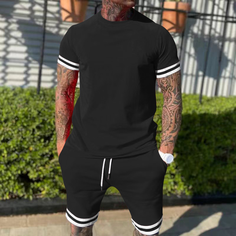 2025 Summer Short Sleeve Men's Trendy Sports Slimming Set