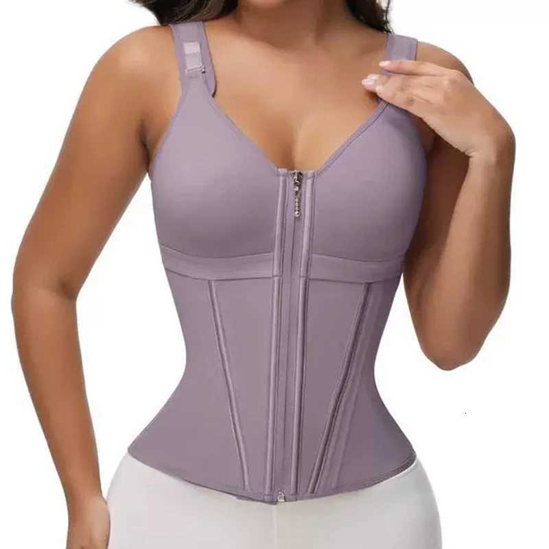 Purple Vest Faja Colombian Girdle High Compression Waist with Zipper Slimming Tummy Control Shapewear Body Shaper Corset W251114
