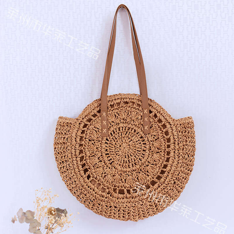 Handmade Beach Bag Rural Style Handbag, Woven Hollowed Out Small Round Bag, Fashionable And Atmospheric Women's Handbag Kq2