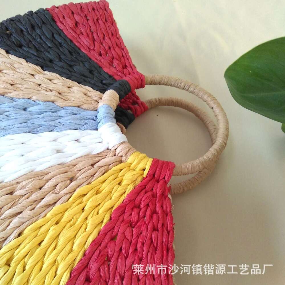 Handmade Beach Bag 2025 New Korean Handmade Straw For Vacation Beach Weaving Women's Bag, Casual Handheld 7-Color Coarse Rope Woven Bag Kq2