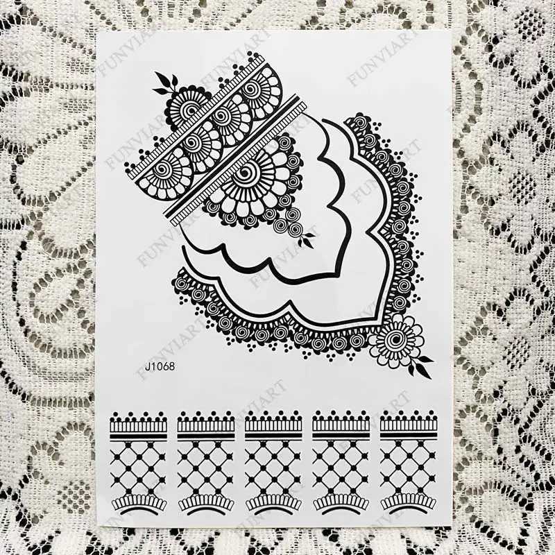 Black Fingernail Flower Tattoo Stickers for Temporary Tattoos on Womens Hands Butterfly Mehndi Flower Fake Tattoos Mandala Body ArtXJ25414