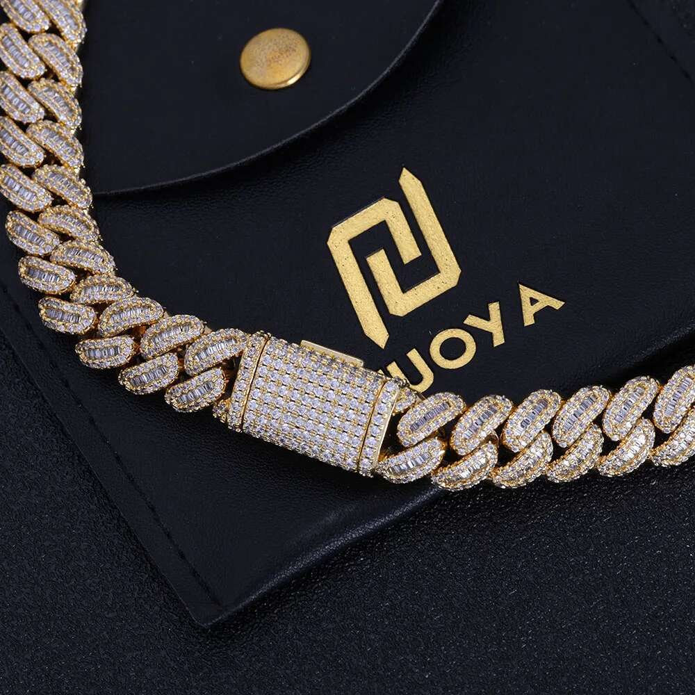 Hip Hop Jewelry Baguette Cuban Link Chain Iced Out Mixed Inlay Simulated Diamond Stones Bling 12mm Miami CZ Necklace Mens Gift