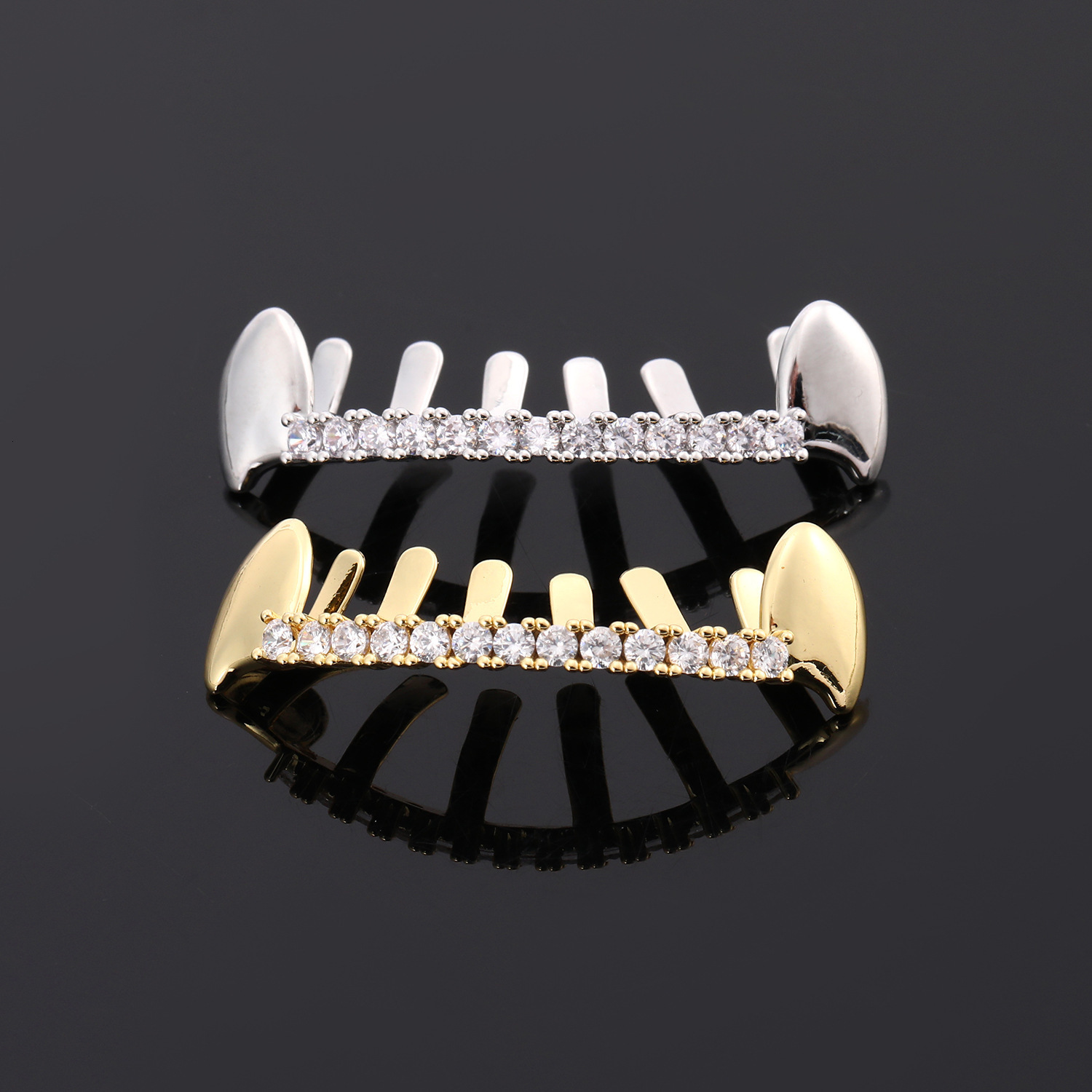 Hip Hop Rock Droplet Flame Zirconia 14K Gold Plated CZ Stone Tooth Cap 241022