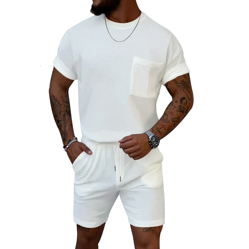 Men's short sleeved shorts two-piece casual sports round neck jogging suit