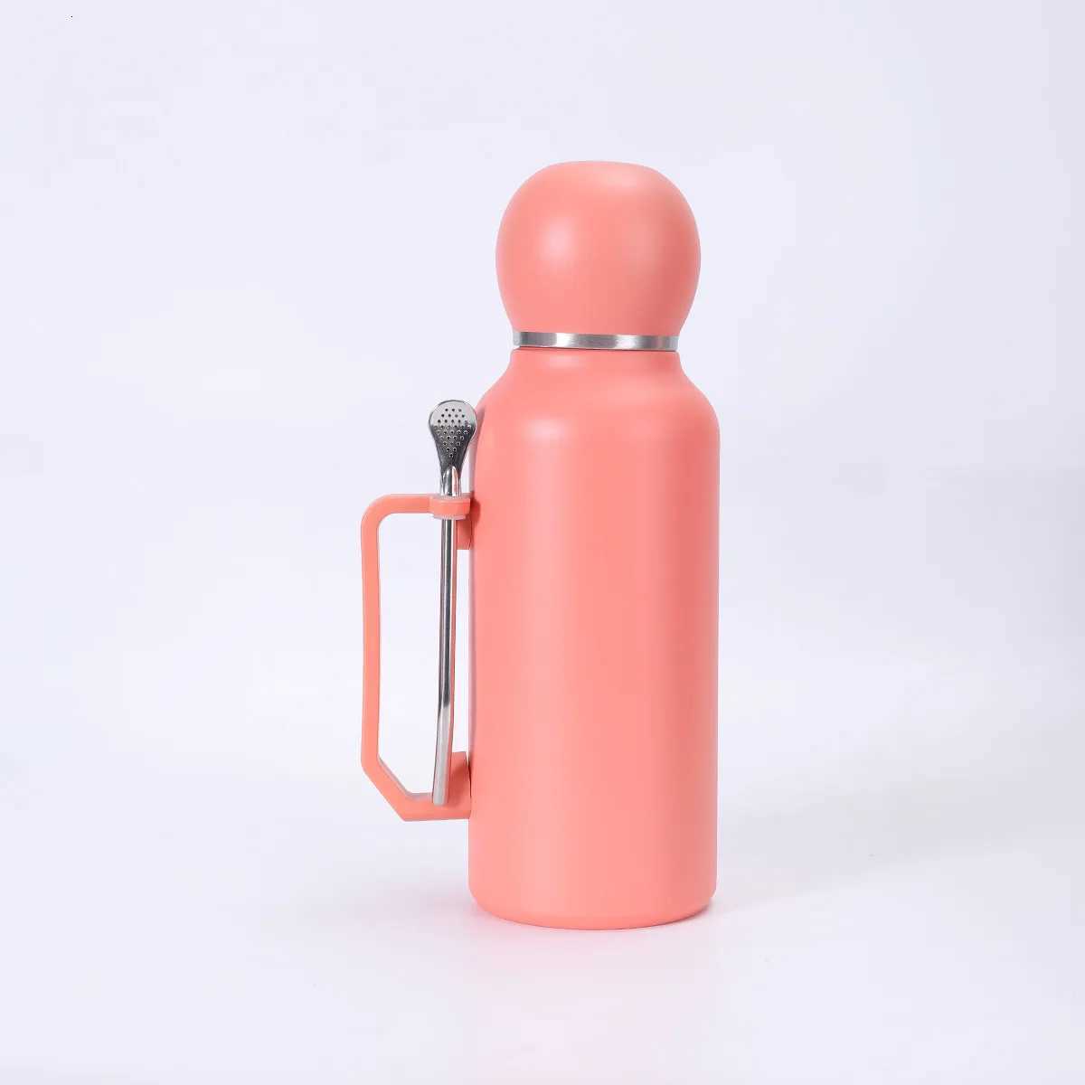 Portable and Simple Car Cup with Spoon Large-capacity Solid-color Handle Cup Stainless Steel Outdoor Double-layer Insulated Cup C251114