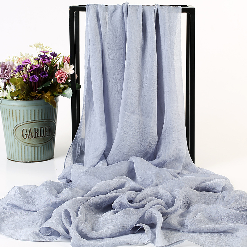 K391 Summer solid color imitation silk oversized silk scarf seaside beach towel long spring and summer women's chiffon scarf pleated shawl