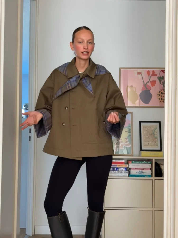 Stylish Double Sided Coat Women Casual Chic Loose Striped Windbreaker Autumn Fashionable s Y2k Eye-catching Streetwear 251113