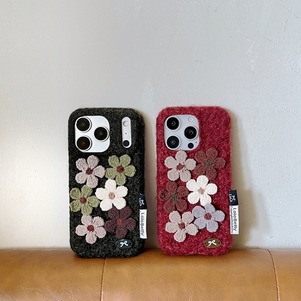 Plush Sticky Small Flower Phone Case Compatible with iPhone 17/16 Pro Niche Personalized Solid Color Case iPhone 15/14