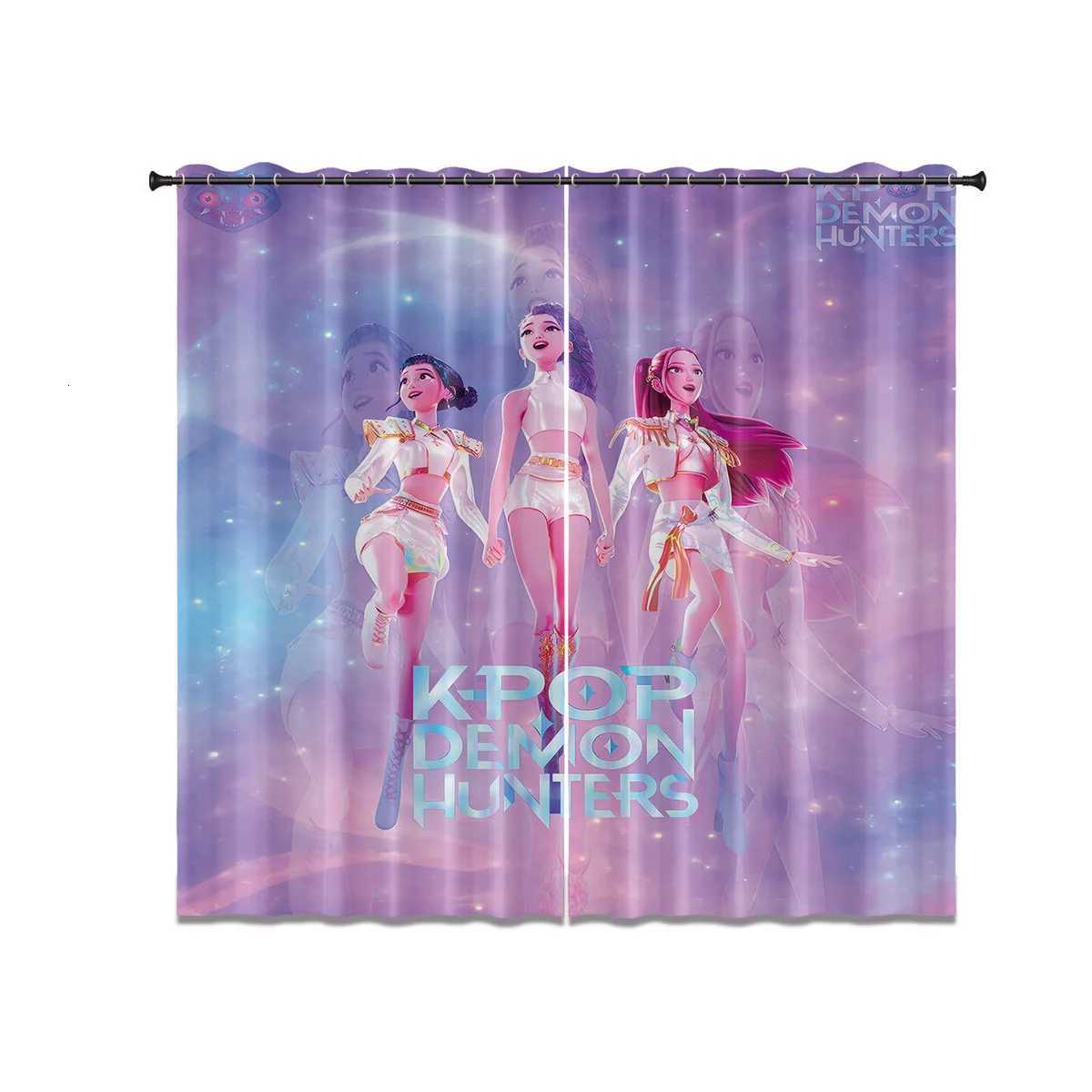 2pcs K-Pop Demon Hunters print perforated blackout curtains multiple size living room insulation decoration machine washable Z251111