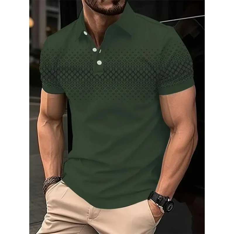 3D printed mens simple geometric polo shirt with colorful graphics short sleeved T-shirt casual button top loose polo shirt W250414