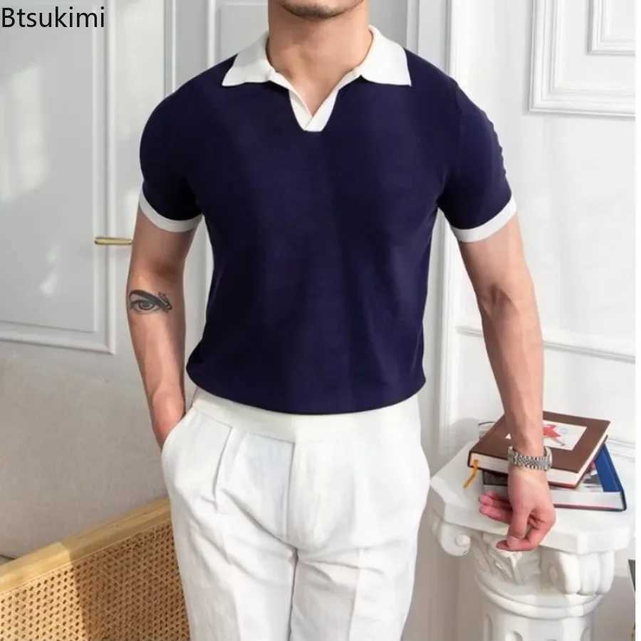 New mens elegant knitted polo shirt casual edition lapel T-shirt summer breathable loose top W250414
