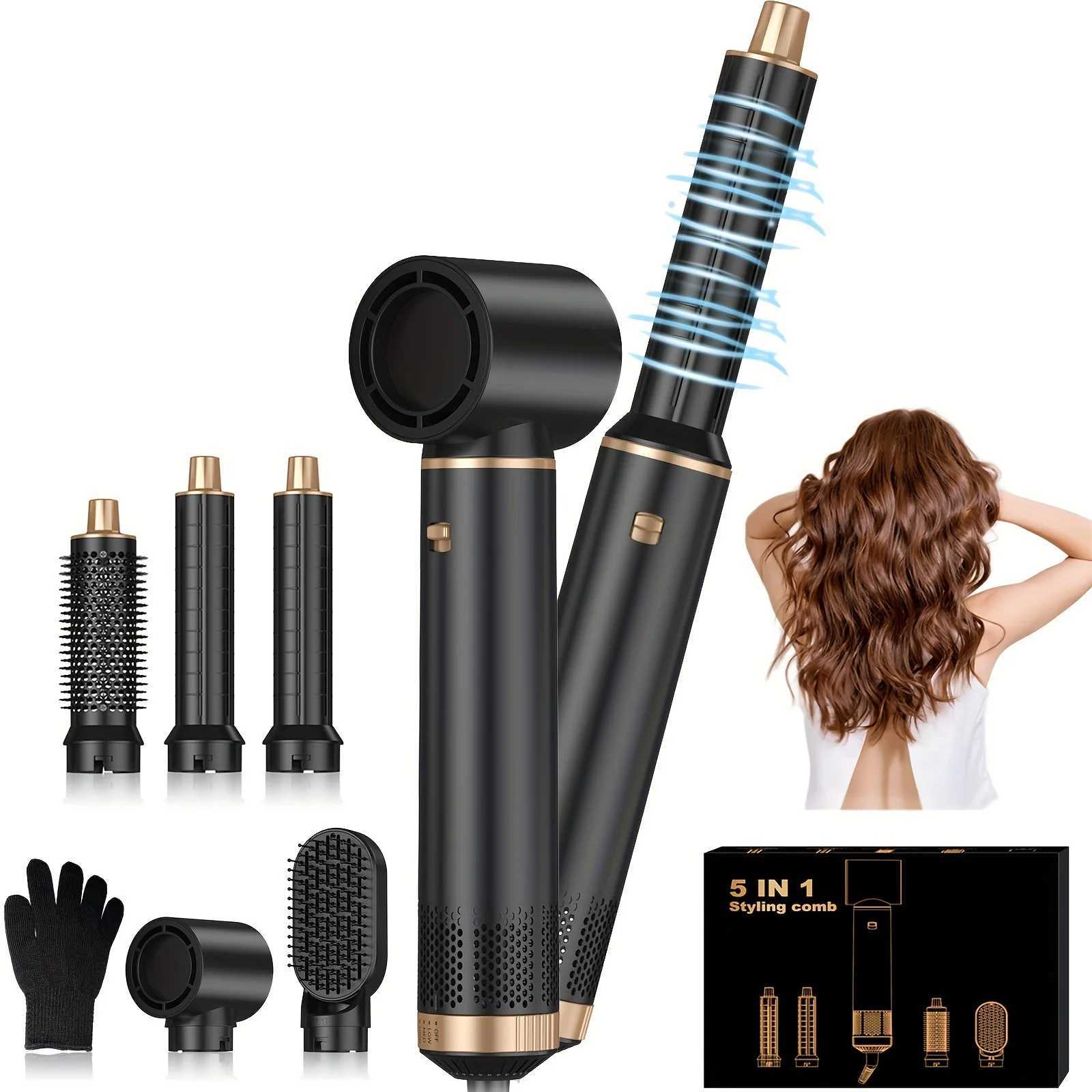 5 in 1 Blow Dryer Brush Hair Dryer Brush Detachable Hot Air Brush Curling Brush Iron Air Curling Wrap Styler Hair Styling ToolsT251114