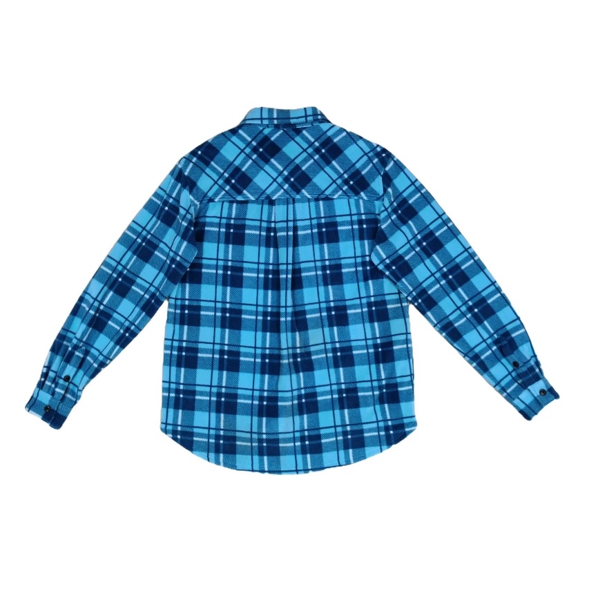 Men's Blue Plaid Flannel Loose Casual Shirt with Button cuffs Curved hem for Daily Casual Streetwear