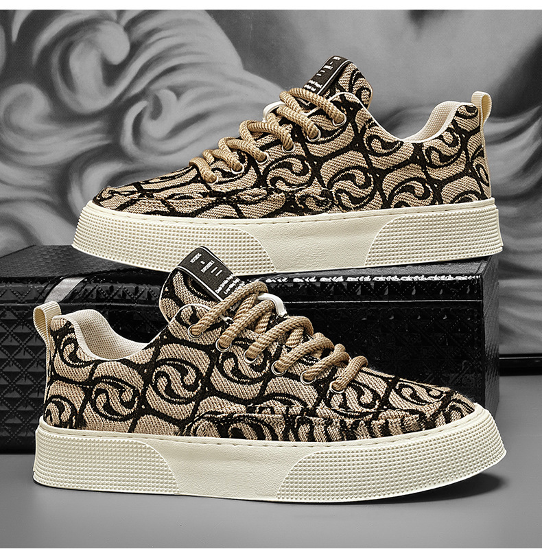 Canvas shoes men low top summer new small low-top printed board shoes men thick sole sports casual fashion shoes 2025s hot
