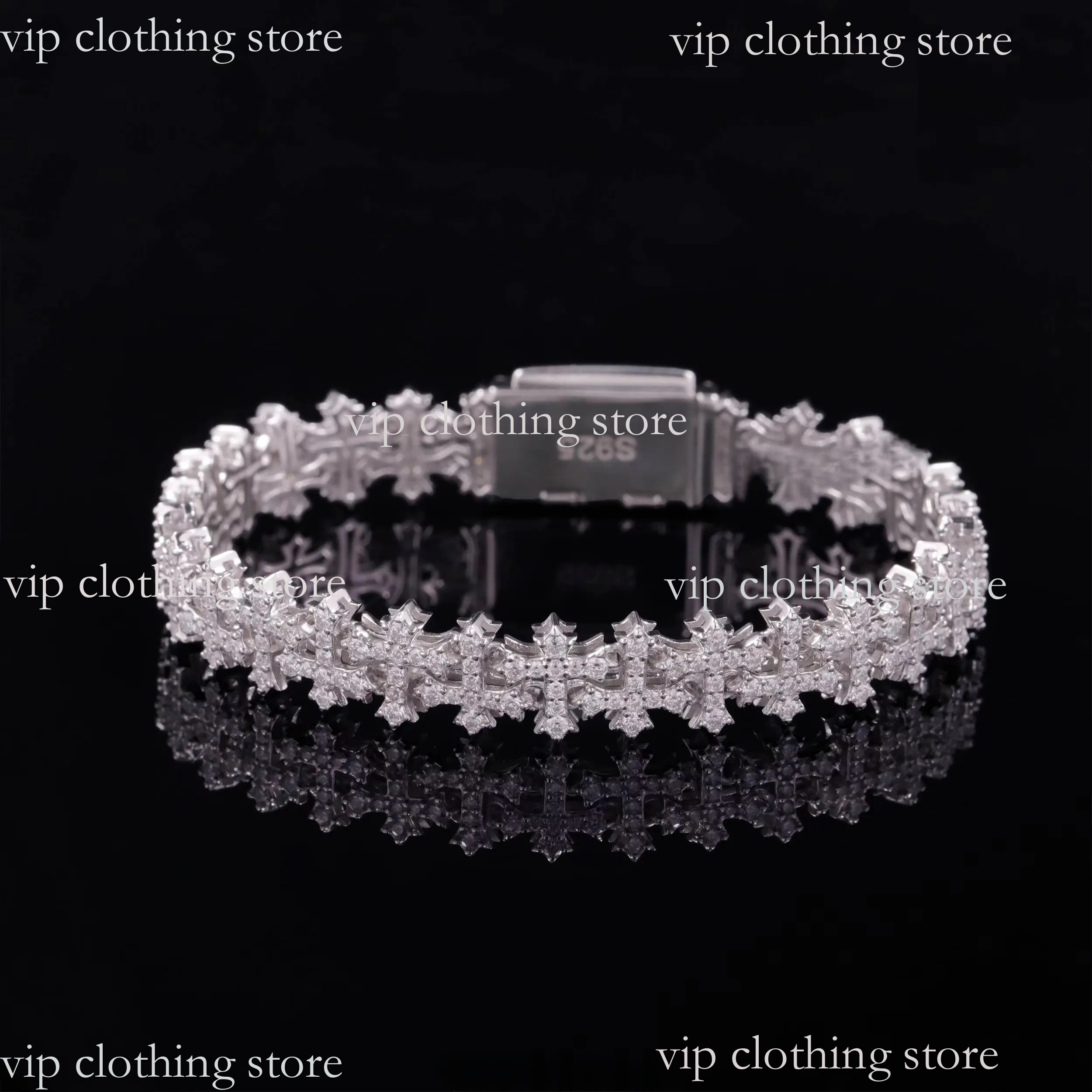 Chrome New Design 925 Sterling Silver 18K Gold Luxury Plated Cross Link Bracelets Iced Out Vvs Moissanite Full Diamond Cross Chain Bracelet 9B1