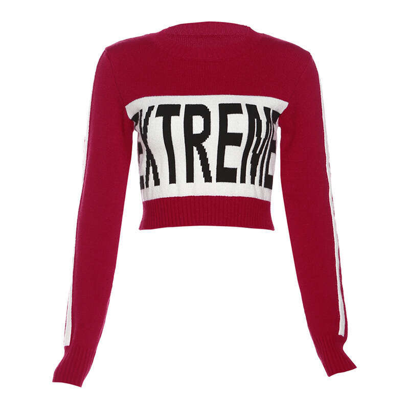 hoodie Women's Wear Women's Spring New Fashion Versatile Trend Knitted Letter Long Sleeved Pullover Slim Fit Open Navel Sweater jacket