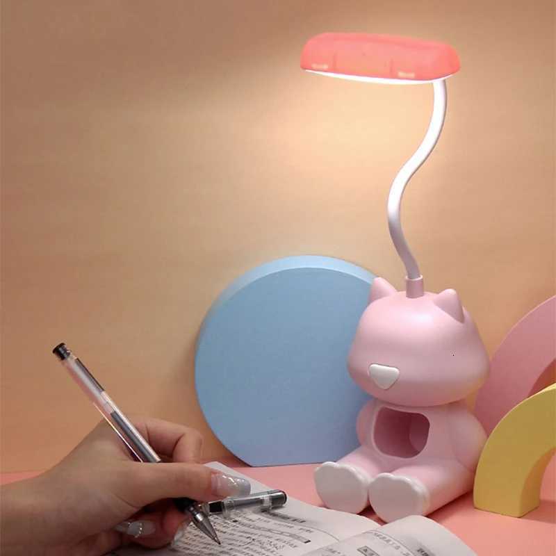 Cute Cat Flexible Led Study Desk Lamp with Phone Holder Bedside Color Adjust Table Lamp for Kids Student Room M251114