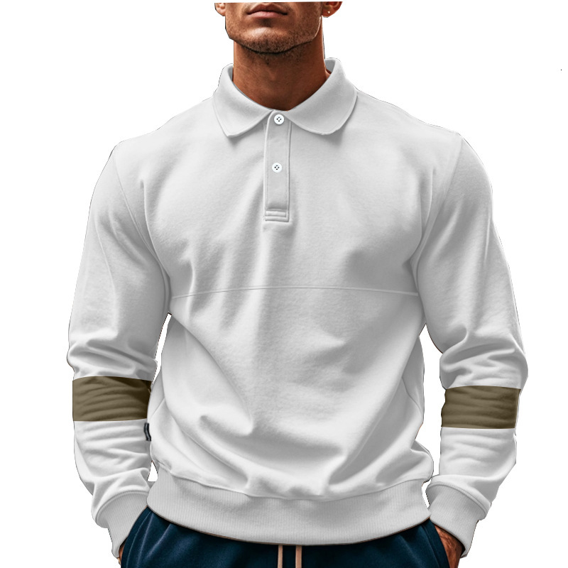 Autumn and winter American style lapel buckle long sleeved polo men's T-shirt loose color blocked oversized base shirt
