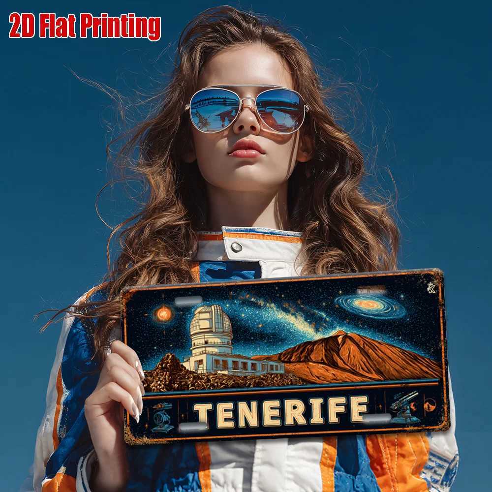 Printing Vintage Metal License Plate Outdoor Wall Art TENERIFE Aluminum Sign with Volcano and Observatory Design GreatM251114