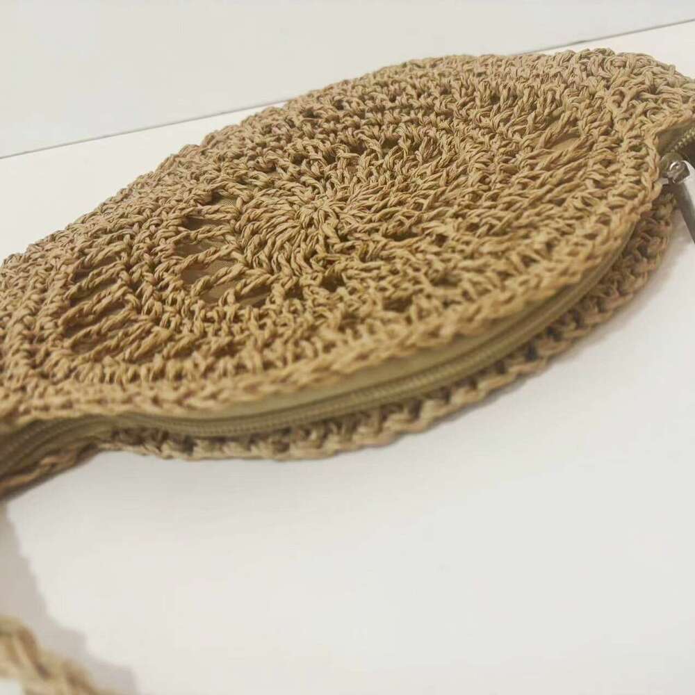 Handmade Beach Bag Handmade Paper Rope Round Tassel Crossbody Handmade Hook Flower Woven Women's Beach Bag, Thailand Kq2