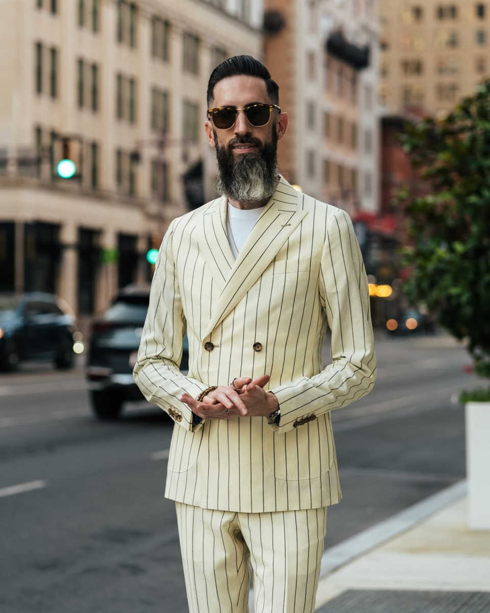 Classic Pinstripe Wedding Tuxedos 2 Piece Set Jacket Pants Men Suit Peaked Lapel Casual Groom Wear Party Suits Customized