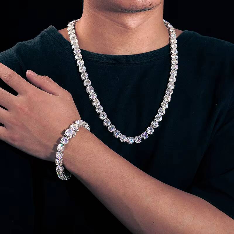 Drop Shipping Big Guy 10mm 925 Sterling Silver Real VVS Moissanite Diamond Tennis Bracelet Fine Jewelry for Men Women