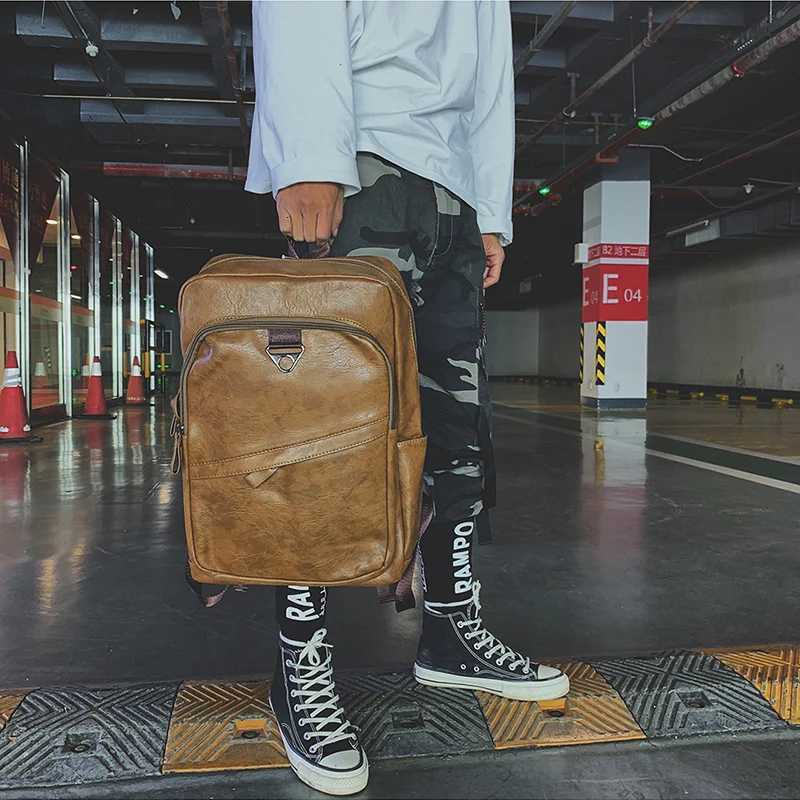 Men Backpack PU Leather Bagpack Large Laptop Backpacks Male Mochilas Casual Schoolbag For Teenagers Boys High Quality RucksackT251113
