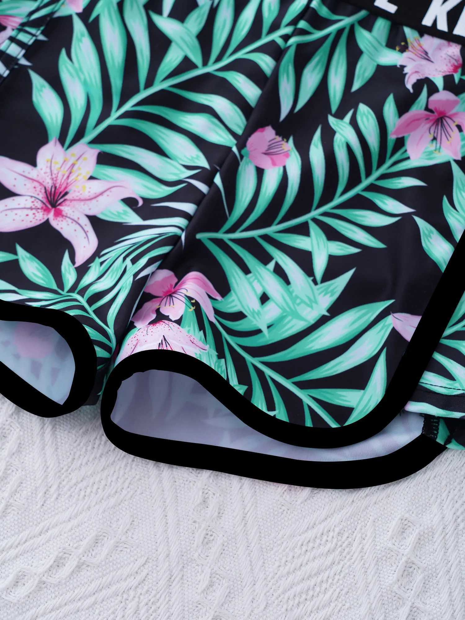 Kids Girls Swimsuit Two Pieces Swimwear Round Neck Sleeveless Cross Sash Crop Tops and Shorts Set Swimming Bathing Suit ClothesW251113