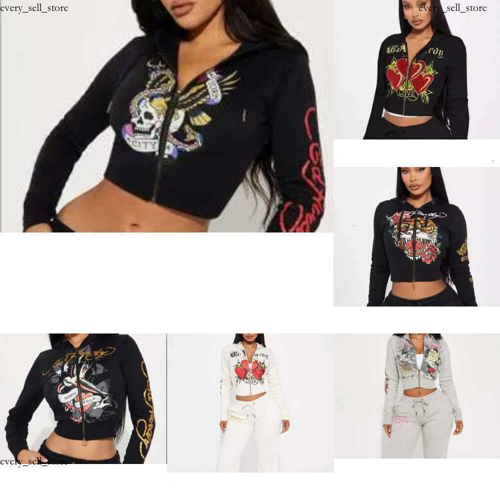edhardywomen Womens Tracksuit Set High-Quality Y2K 2-Piece Jogger Pants & Zipper Hoodie - Letter Print Sweatsuit Lounge Wear C260312