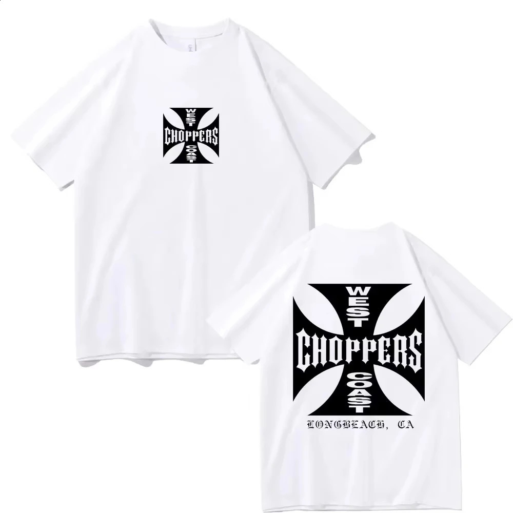 West chopper cross frame printed Tshirt mens hiphop streetwear oversized wool short sleeved shirt 250408