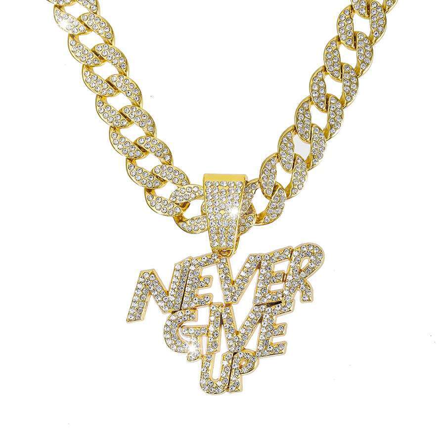 DHCollection Unisex Hip Hop Never Give up Pendant with Cuban k Chain Gold and Sier Plated for Gift or Party