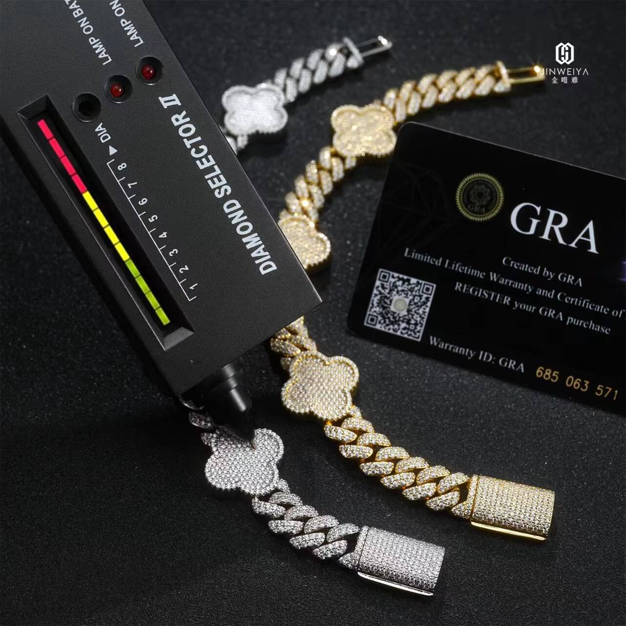 Factory Sell 12mm Luxury 925 Silver Iced Out Hip Hop Jewelry Moissanite Diamond Four Leaf Clover Cuban Bracelet