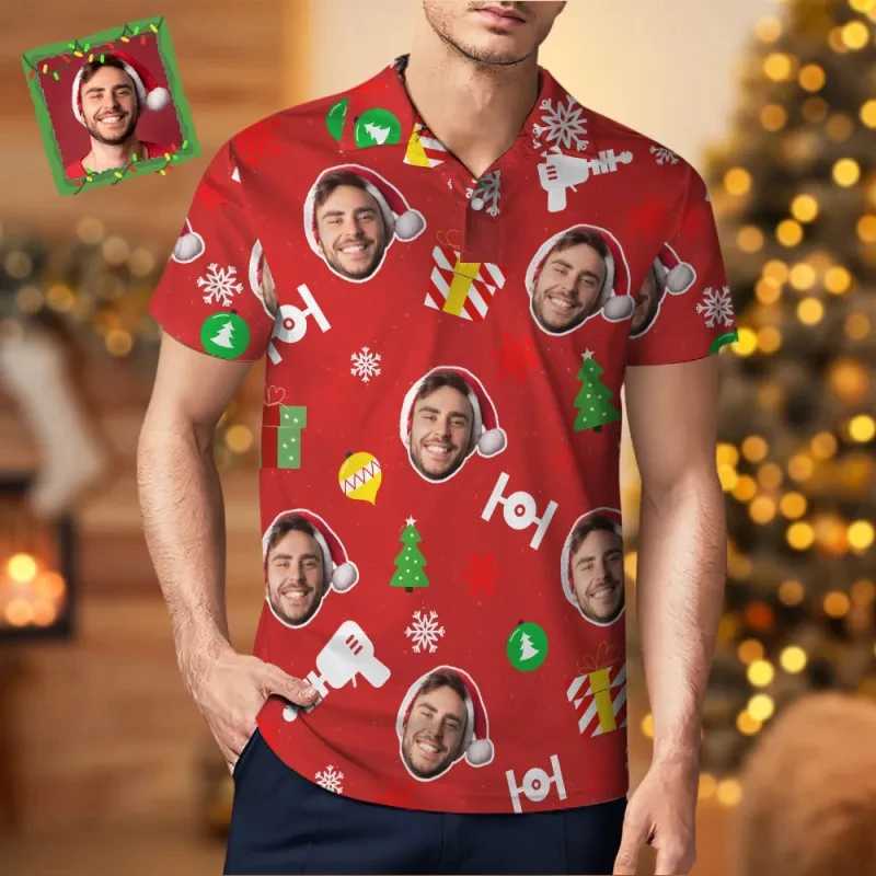 Christmas custom photo polo shirt mens clothing custom holiday party Christmas gift polo shirt personalized picture Y2k shirt W250414