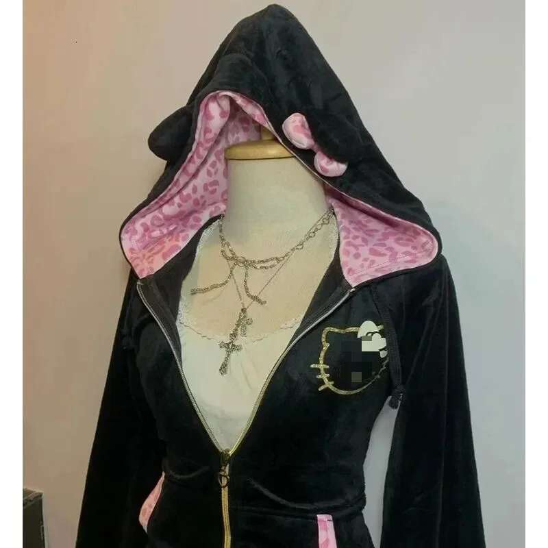 Streetwear American Haruku Y2K Women Hip Hop Plush Patchwork Zipper Hoodie Gothic Fashion Sportswear Sweatshirt