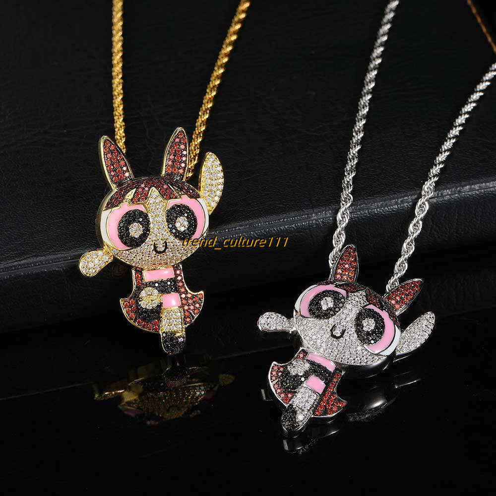 Cartoon Anime Flying Girl Police Pendant Accessories Trendy Brand Hip Hop Moissanite Men's Personalized Necklace
