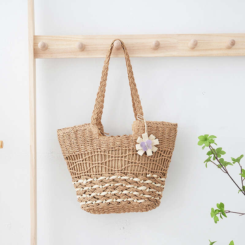 Handmade Beach Bag Handmade Straw Woven Shoulder Versatile Large Capacity Tote With Inner Lining Hollow Ripple Summer Beach Bag For Women Kq2