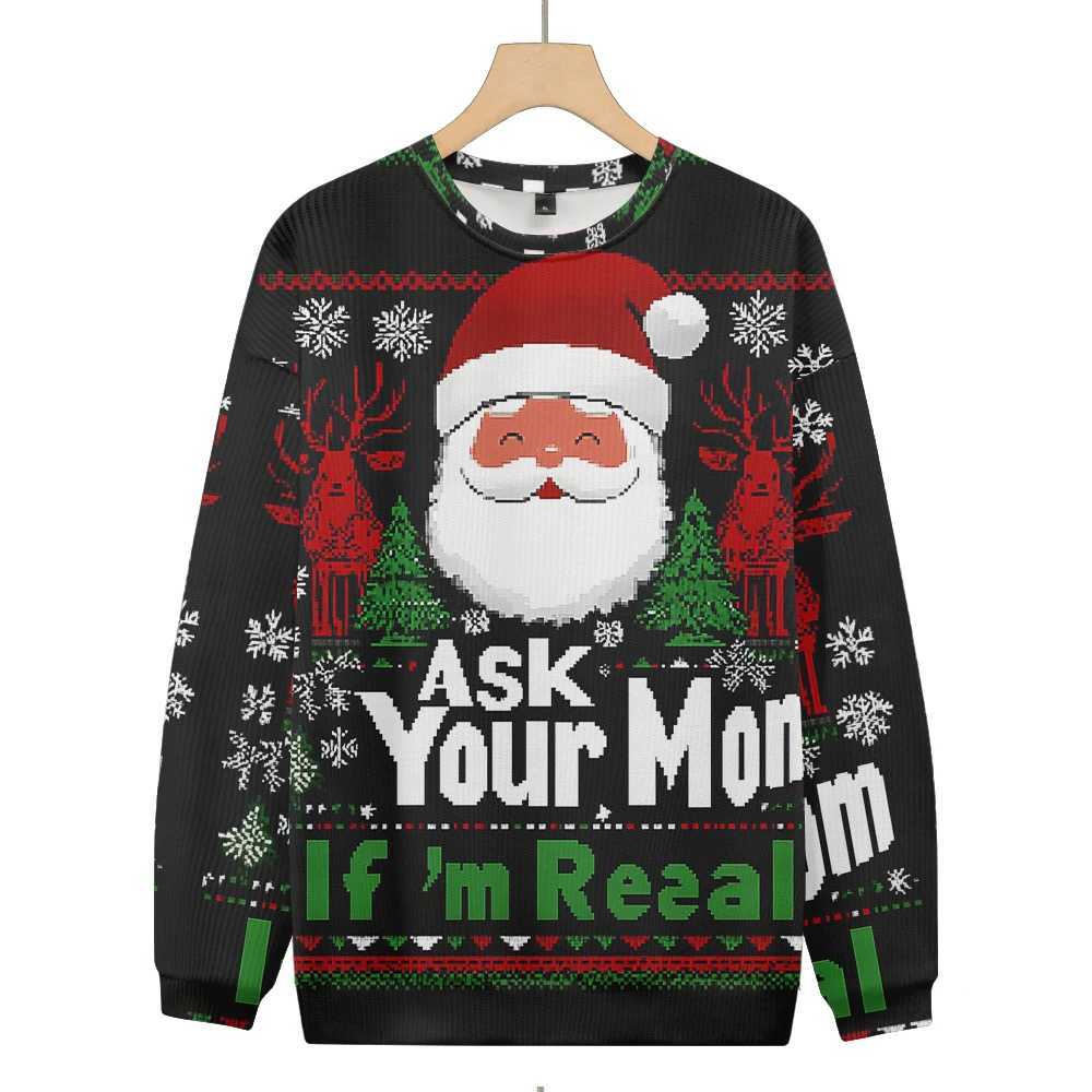 Mens staff neck sweater soft mens casual sweater new Santa Claus graphic mosaic graffiti autumn and winter latte art mens sweater W250414