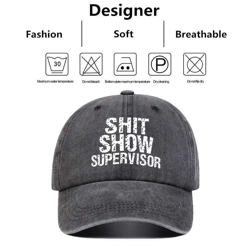 Neutral Shit Show Supervisor Print Wash Baseball Hat Spring and Autumn Outdoor Adjustable Casual Hat Sunscreen Hat W250414