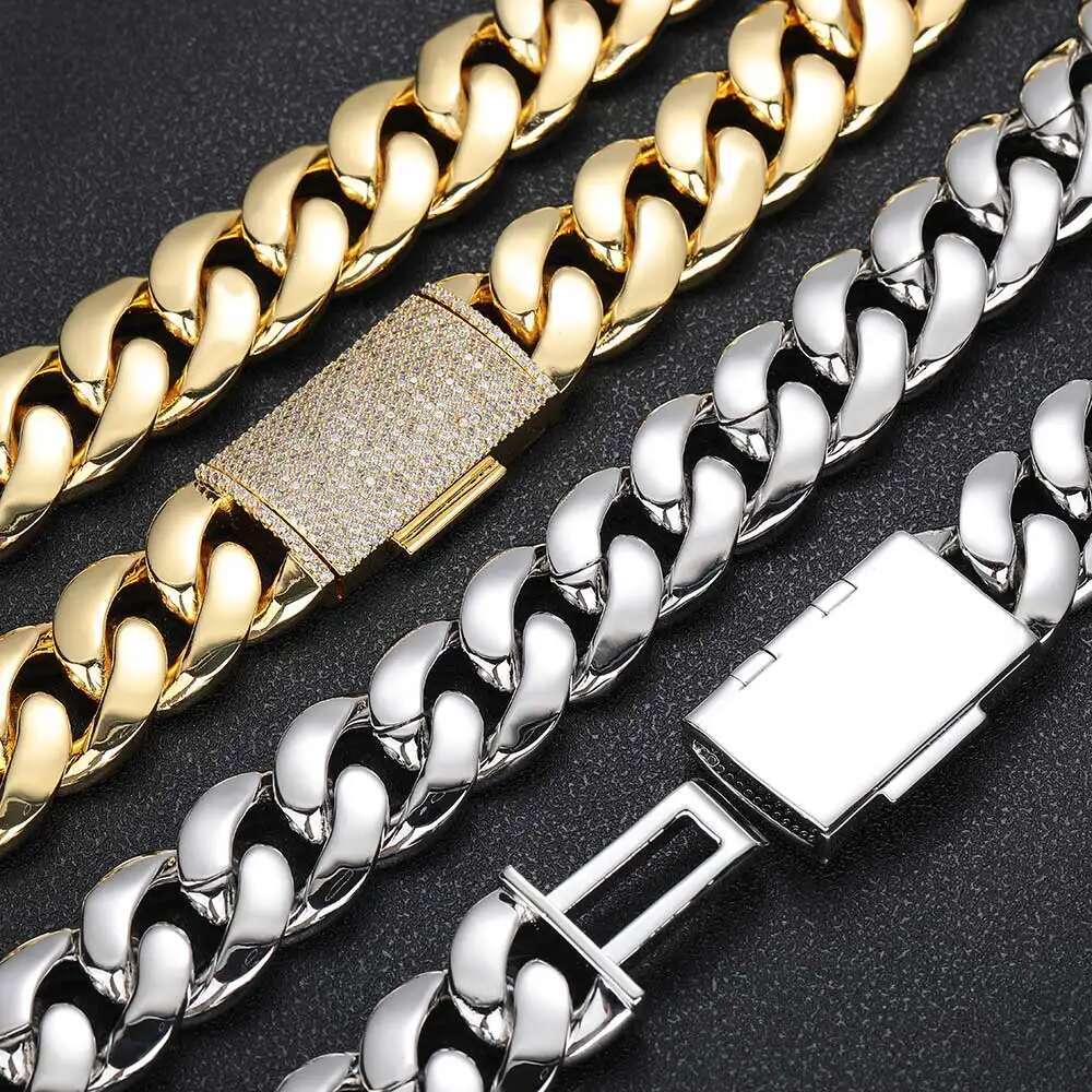 Hip Hop Rapper CZ Jewelry 12/22MM Luxury 18K Real Gold Plated Solid Miami Cuban Link Chain Necklace For Men