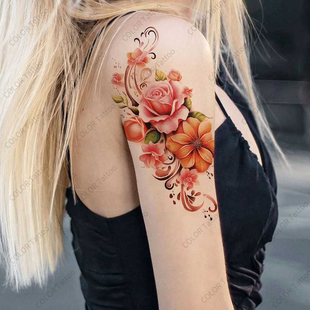 Colorful flower temporary tattoo stickers for women waterproof flower fake tattoos arm body art summer holiday body artXJ25414