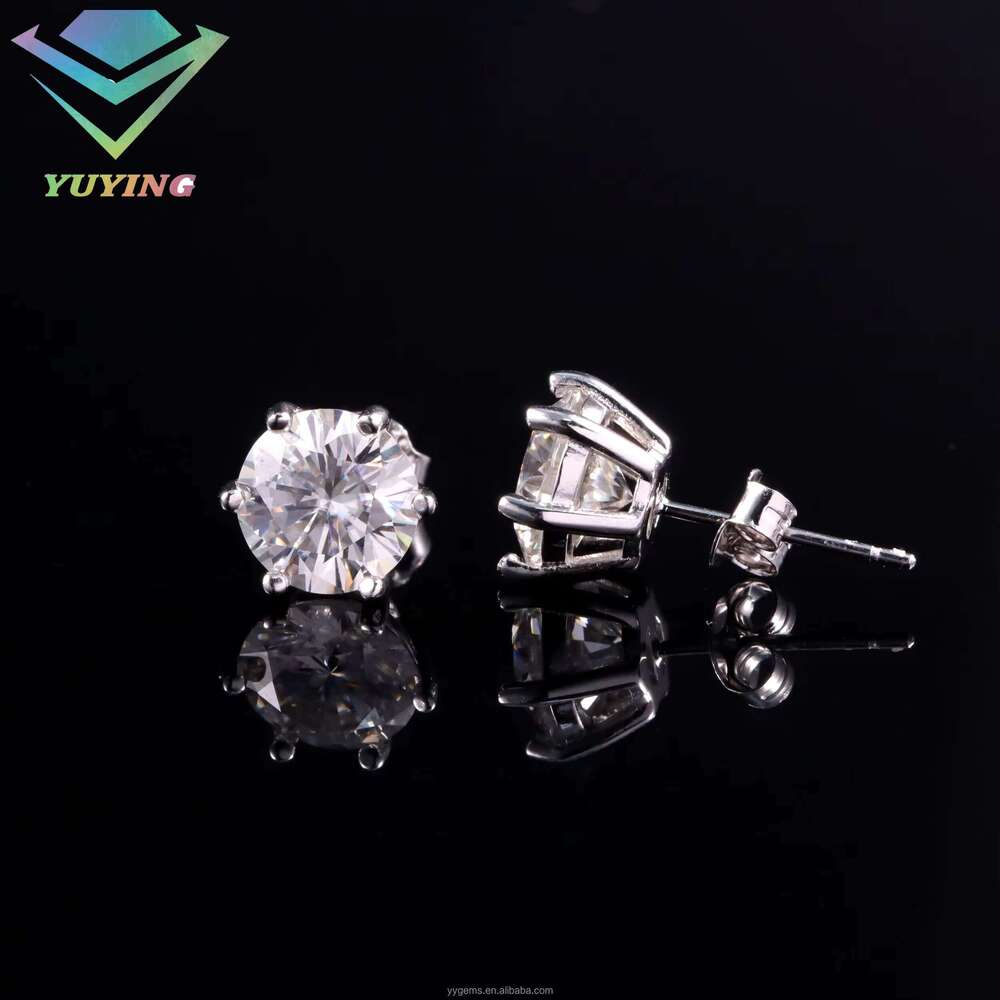 RTS Classic 6-Fork Mossanite Men's and Women's in Pure Sier 0.5ct-2ct VVS Moissanite Earrings