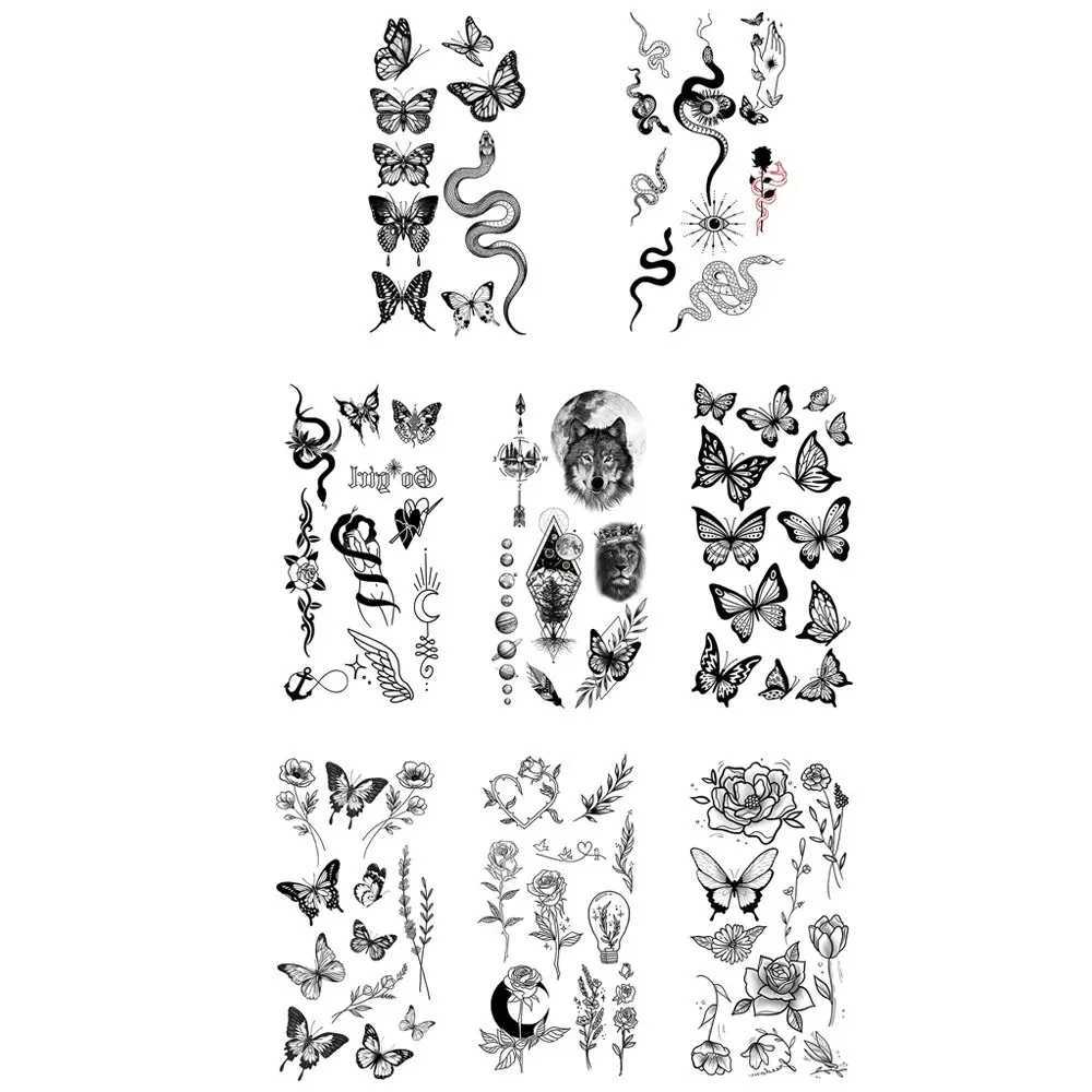 8 waterproof temporary tattoo stickers butterfly snake feather print body art arm fake tattoo sleeve for womenXJ25414